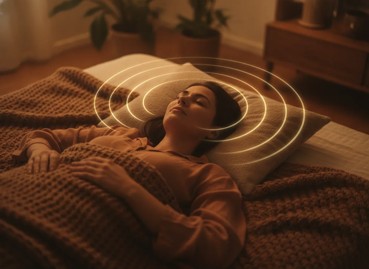 KlangEi Next & ätherische Öle: Ritual für innere Ruhe 2 Schallwellen-Visualisierung mit Frequenzangaben 432 Hz und 528 Hz für Sound Healing und Entspannung