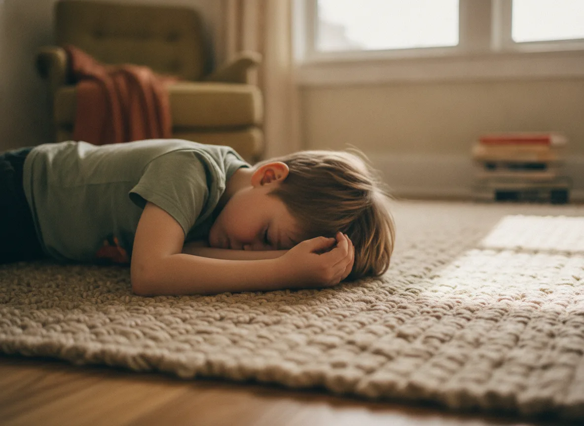 Schutzstrategien Kinder verstehen: Trotz hat einen Sinn 2 Kind zieht sich zurück und liegt still auf dem Boden
